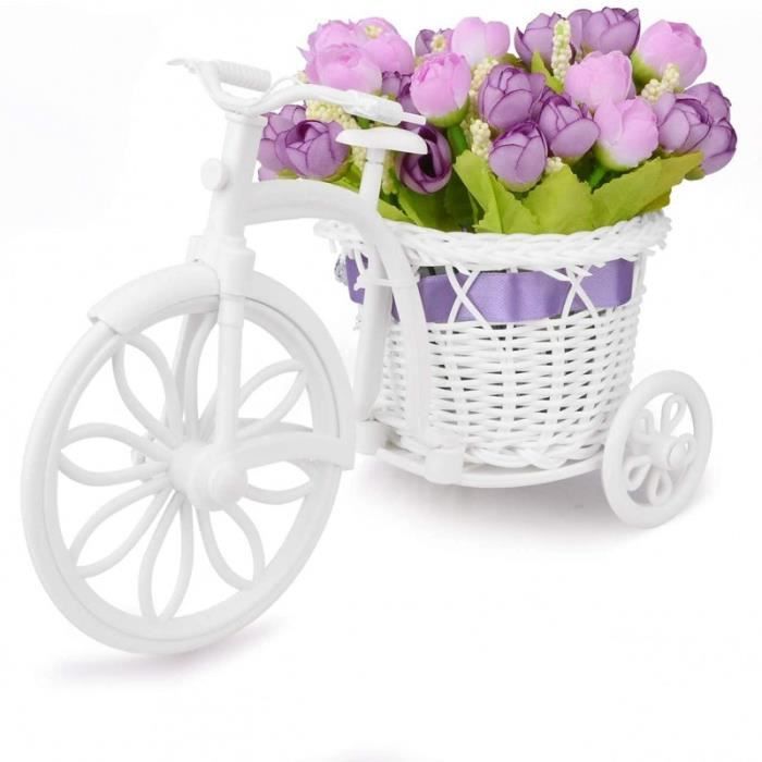 Pot de fleurs décoratif - HAOPYOU - Vélo ancien vintage - Violet - 42 roses artificielles - Amovible