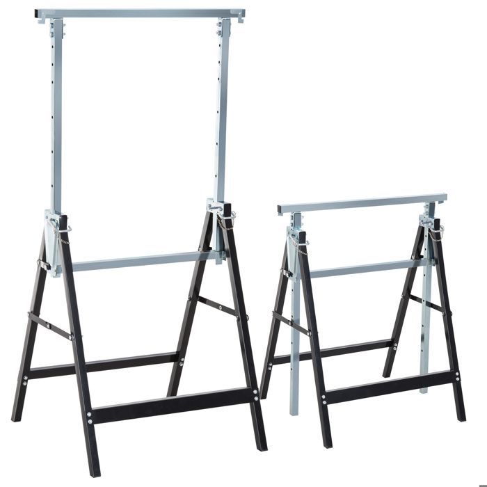 Lot de 2 tr&eacute;teaux pliables t&eacute;lescopiques hauteur r&eacute;glable 80-130 cm noir