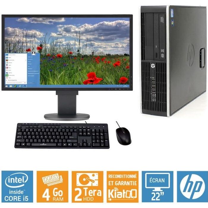 Ordinateur de bureau HP ELITE 8100 intel core I5 4 go ram 2 to disque dur TFT 22 pc de bureau reconditionnée W10