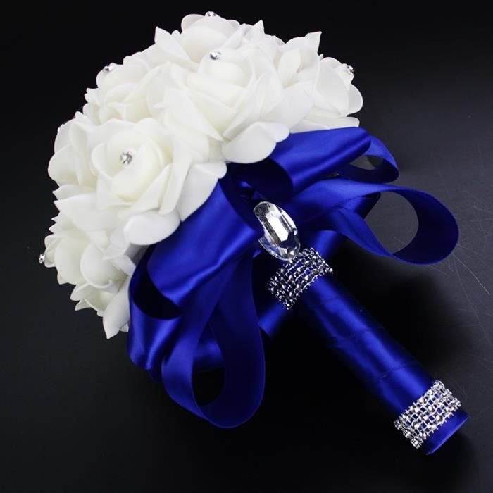 Poignée De Fleur Bleue élégant Royal Rose Artificielle De Mariée Tenant Des Fleurs Bouquet De Mariage