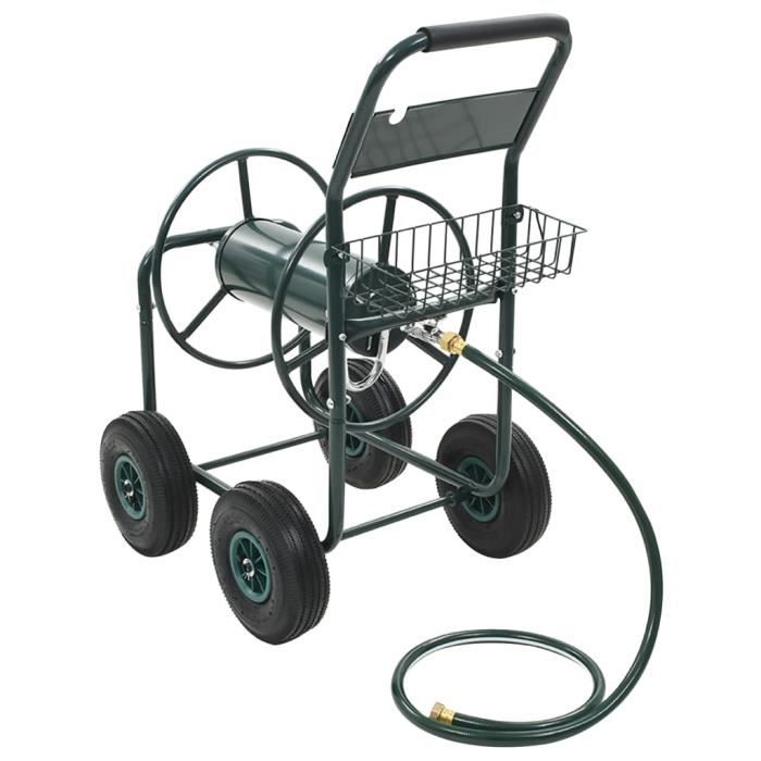 Chariot Dévidoir Tuyau Arrosage UPP Métal Robuste – Jusqu'à 60 M, 4 Roues Pleines, Housse Protection Incluse