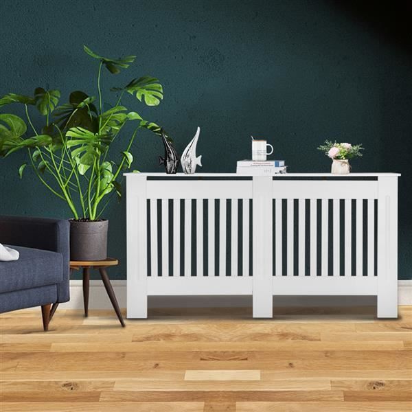 Cubrerradiador Con Estante HOMCOM 152x19x81 Cm - MDF Blanco, Diseño Listones, Protección Y Decoración
