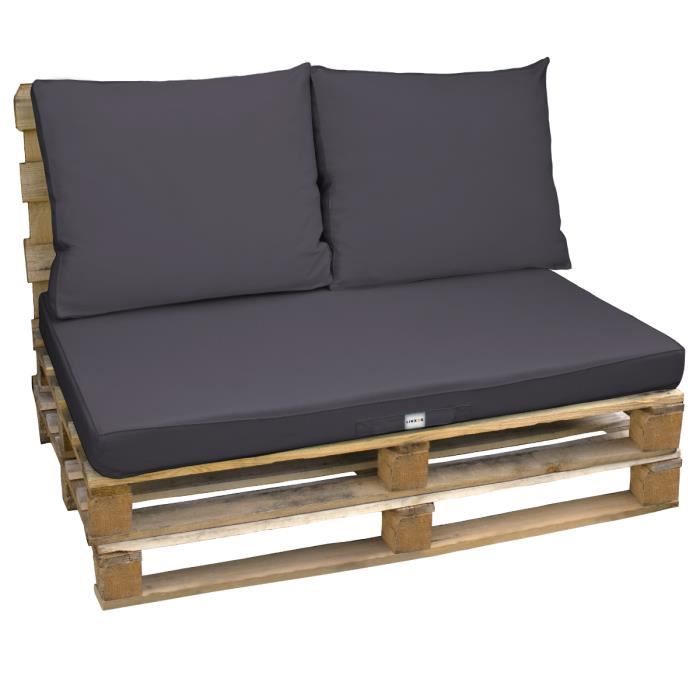 Kit de coussins et assise déhoussables pour palette - Gris foncé - Linxor - Extérieur - Relaxation - Uni