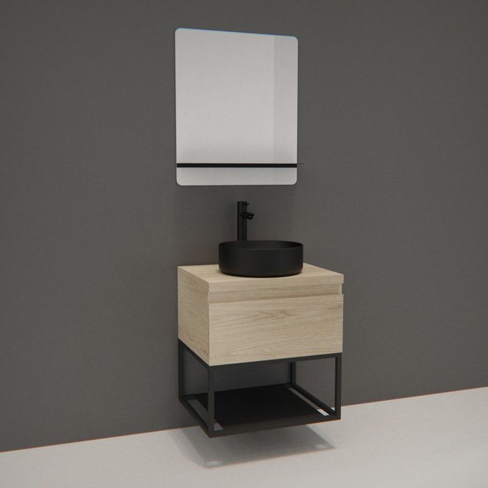 Meuble de salle de bain bois et métal avec vasque