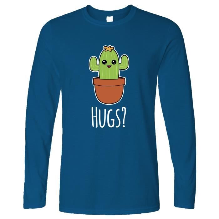 T Shirt A Manches Longues Cactus Mignon Veut Etreintes Cartoon Dessin Kawaii Anime Manches Longues Tshirt Bleu Royal Achat Vente Sous Pull Cdiscount
