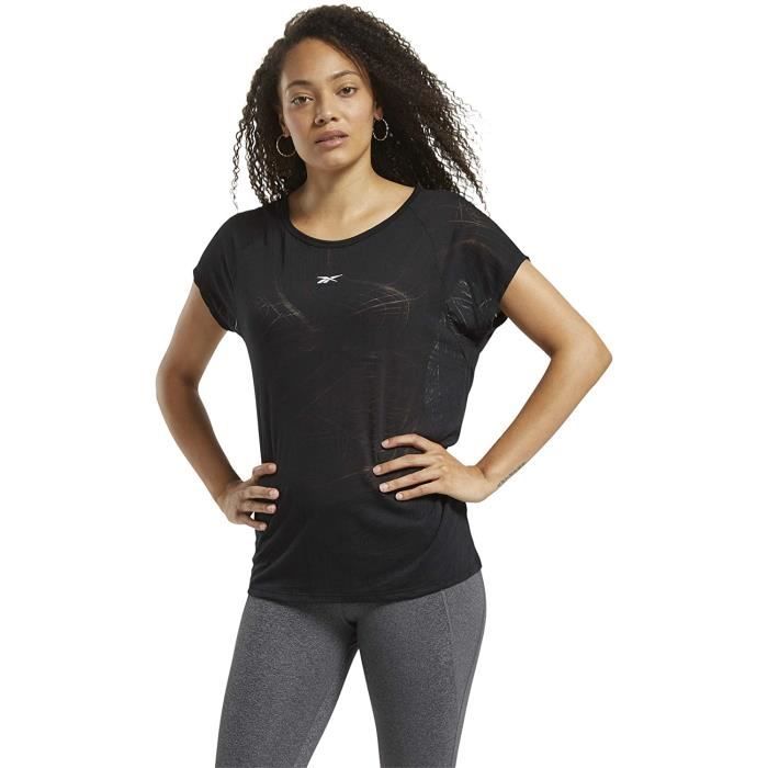 T shirt de fitness femme Reebok Ts Burnout Tee noir a manches courtes respirant Noir Cdiscount Sport