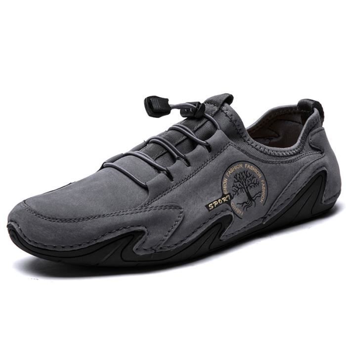 INSFITY Chaussure Casual Sport Homme - INSFITY - Gris - Cuir - Semelle Matelassée Doux