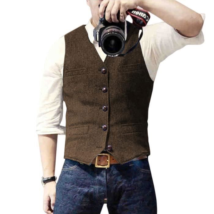 Gilet Homme Marque de Luxe Col V Mariage Gilet Habille Gilet Marron Marron Cdiscount Pret a Porter