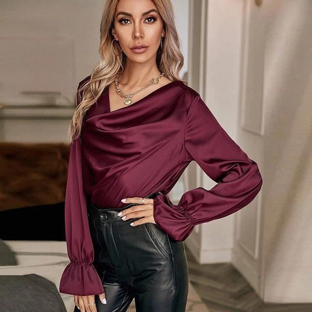 Deenor chemisier élégant en Satin de soie pour femme col montant Tube