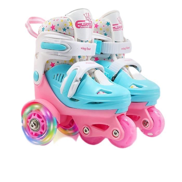 Patin à Roulette Roller Fille - AMOUNE - 4 Roues Réglables - Roues en PU -  Rose