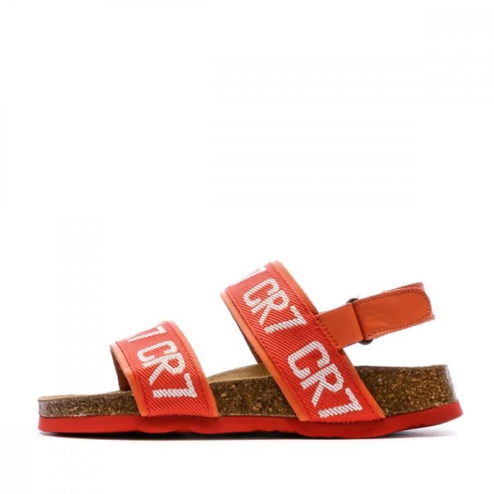 sandales garçon rouge cr7 athens - cuir et textile - fermeture à scratch