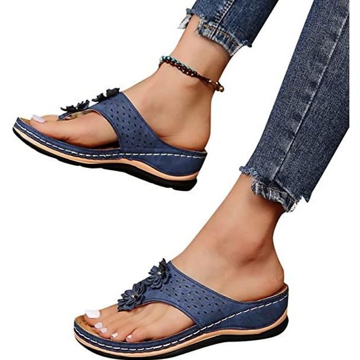 Sandales Orthop diques Hallux Valgus Bleu Femme Compens 5cm