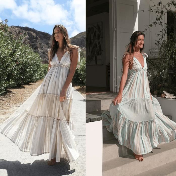 Robe Femme Chic Col en V longues Moulante Glamour Boh?�me Light vert Light vert - Cdiscount Pr??t 