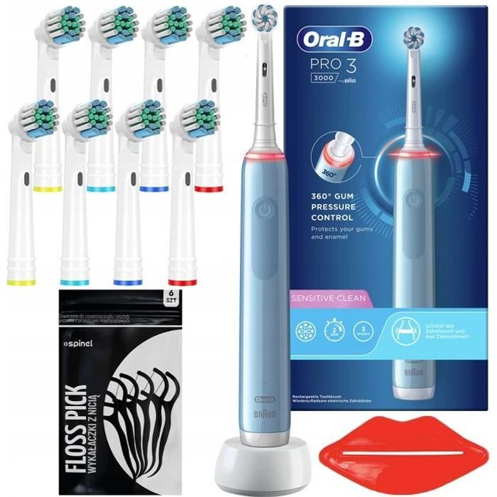 Brosse à dents électrique Oral-B Pro 3 3000 Sensitive Clean + 8 embouts de remplacement
