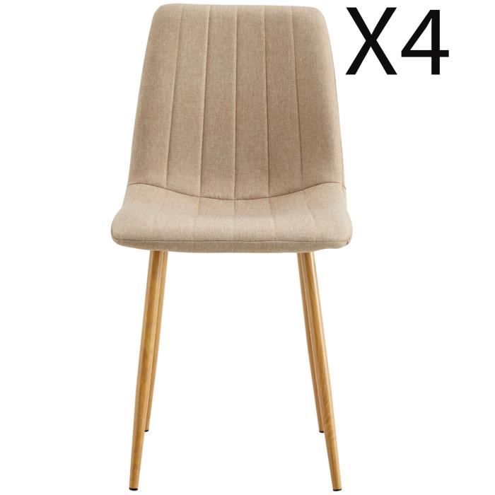 lot de 4 chaises de salle à manger rembourées en tissu coloris beige - longueur 44 x profondeur 55 x hauteur 87 cm