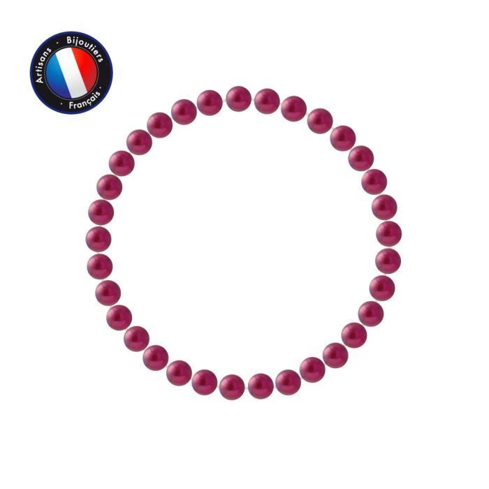 Bracelet Femme Perles D'Eau Douce Rose Parme - Style Baroque - Avec Certificat - Neuf