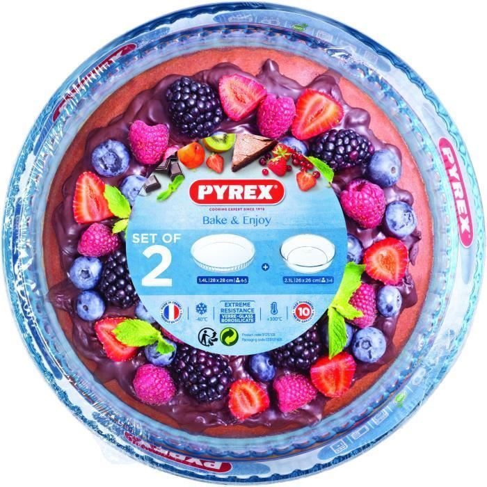 PYREX - Lot moule à manque verre 26cm + moule à tarte verre 28cm