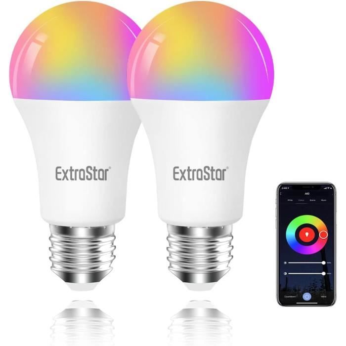 Lot De 2 Ampoules LED Connectées ANTELA Wifi RGB - Blanc Chaud/Froid - Compatible Alexa & Google - 9W 806LM - A60 Culot B22