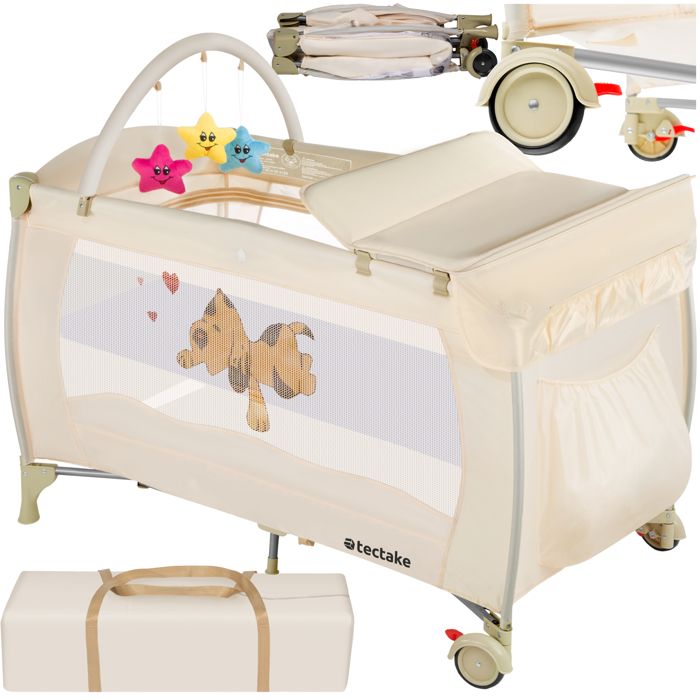 TECTAKE Lit Parapluie Pliant R&eacute;glable en hauteur + accessoires en Polyester Beige