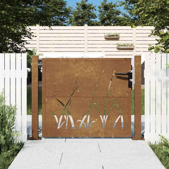 vidaXL Portail de Jardin Portillon de Patio Barrière de Sécurité Porte d'Extérieure Terrasse 105x105 cm Acier Corten 153161