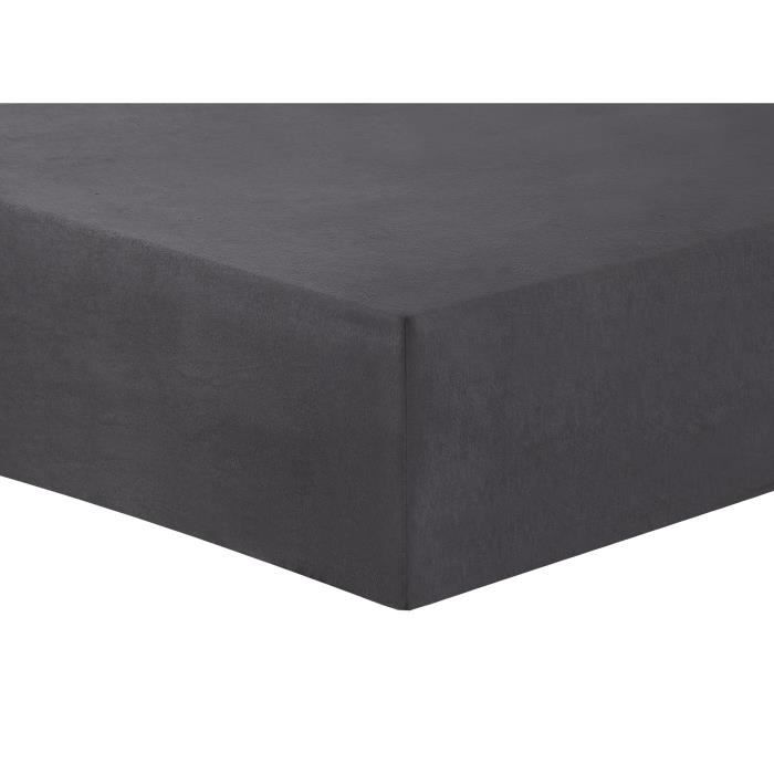 VISION  Drap housse Flanelle - 160 x 200 cm - Gris anthracite 