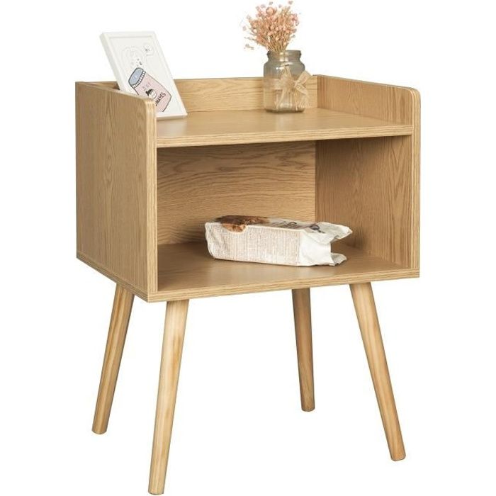 woltu table de chevet en bois,table d'appoint,table de nuit avec compartiment de rangement ouvert, chêne clair, 46x38x60 cm