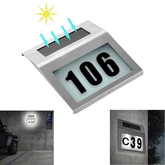 Plaque De Rue Adresse Solaire LED, Lumineuse Pour Maison, Panneau Moderne Noir