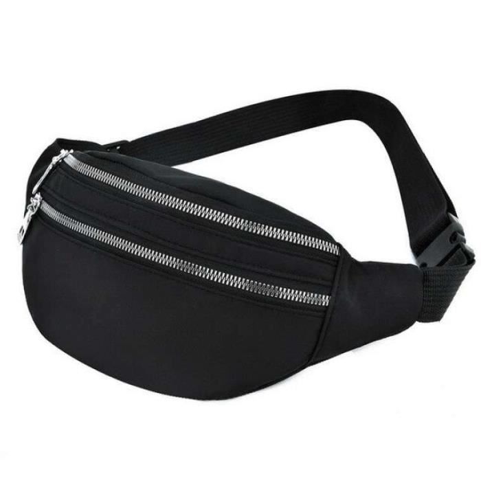 Sac Banane Étanche Unisexe - Course, Randonnée, Vélo - 3 Poches Zippées, Réglable (Noir)