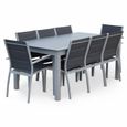 Salon de jardin table extensible - Chicago Gris - Table en aluminium 175/245cm avec rallonge et 8 assises en textilène-1