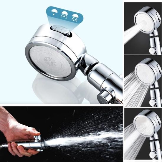 Pommeau De Douche Avec Filtre - 3 Jets Haute Pression Avec Bouton D'Arrêt Et Économie D'Eau
