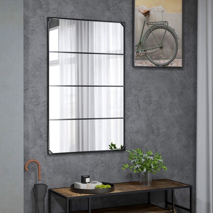 Miroir Mural Arche HOMCOM - 110x65 Cm, Cadre Bois Brun Foncé, Prêt à Accrocher
