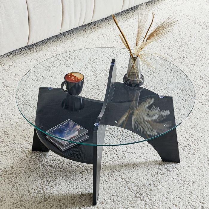 Table basse ronde en bois à 3 pieds scandinave pour la maison - Couleur de Noyer L 100 x l 100 x H 40 cm