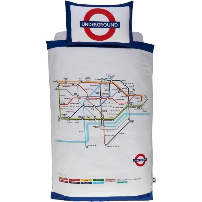 London Underground Tube Housse de Couette et taie d'oreiller Parure de lit – Lit Simple, Blanc London Underground Tube Housse de Couette et taie d'oreiller Parure de lit – Lit Simple, Blanc