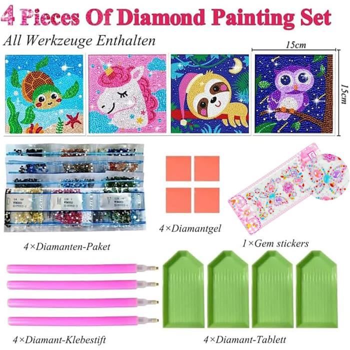 Kit Diamond Painting Per Bambini - 12 Quadri Stitch, Diamantini, Penna, Colla, Per Decorazioni Natalizie