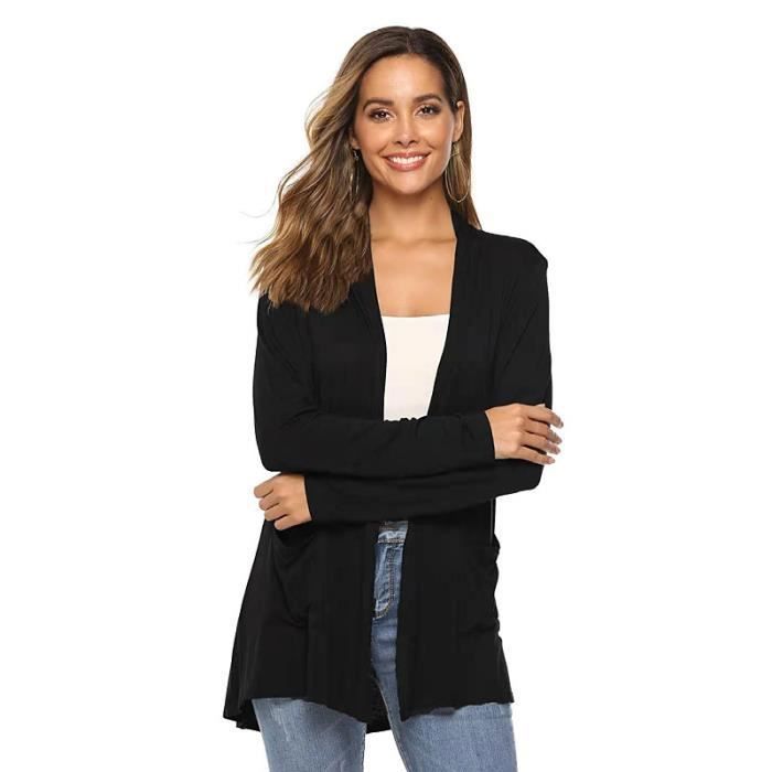 Gilet Femme Cardigan en Tricot Mi-longue Manches Longue Avec