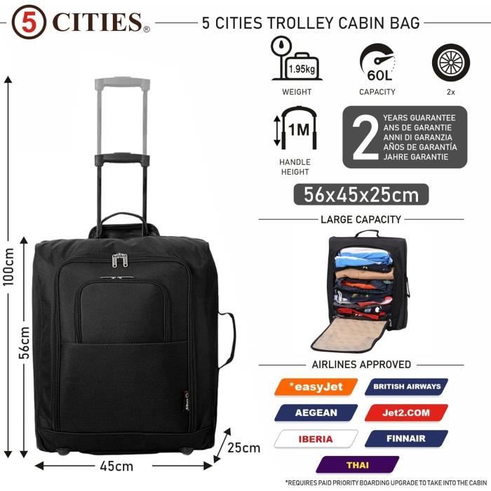 56x45x25 Maximale Bagage Main de Cabine Approuv Trolley Sac 60L
