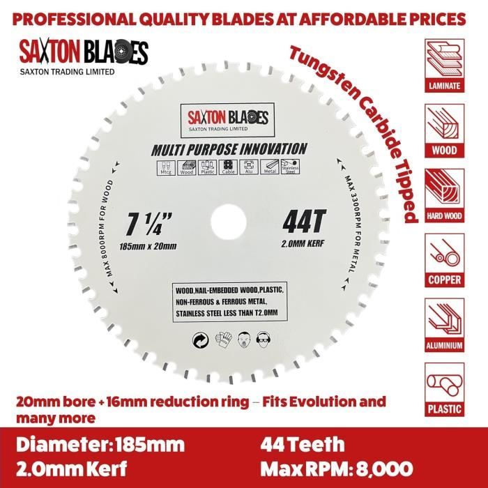 Lama Sega Circolare Saxton 185mm 44 Denti - Per Legno E Metallo - Foto 4