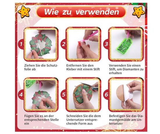Lot 8 Sous-Verres Diamond Painting Noël – Kit DIY Diamants + Support – Idée Cadeau Créatif Maison