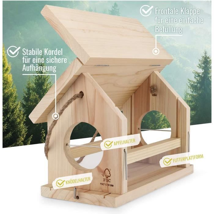 Mangeoire oiseaux extérieur stable en bois naturel - Modele Sweet