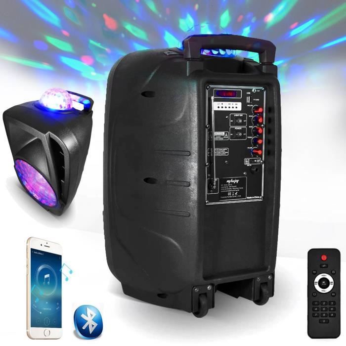 Enceinte KARAOKE Mobile Autonome 12 800W - Ecran TFT couleur 15 - BT + 2  Micros UHF - PORT-TFT12 + Ampoule DIAMS LED