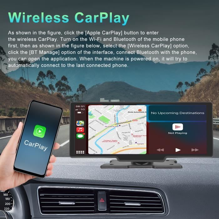 10.26 caméra de recul caméra de tableau de bord Carplay et Android Auto  Autoradio commande vocale voiture DVR BT FM moniteur - Cdiscount Auto