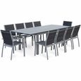 Salon de jardin table extensible - Chicago Gris - Table en aluminium 175/245cm avec rallonge et 8 assises en textilène-3
