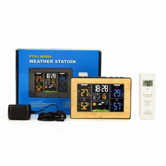 Réveil électronique Multifonctionnel Calendrier perpétuelHorloge Décorative Station météo sans Fil,prévision numérique USB Horloge de Charge Écran Couleur
