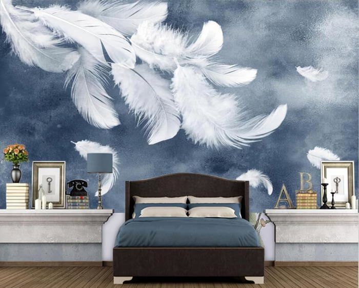 Papier Peint 3D Autocollant – Plumes Bleues Et Vertes, Motif Luna R23706