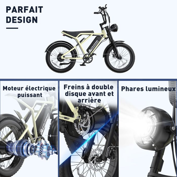 Vélo électrique,20 pouces fat tire ebike, batterie 36v 12ah, e-bike urbain  vélo de montagne pliant avec système shimano à 7 vitesses - Cdiscount Sport