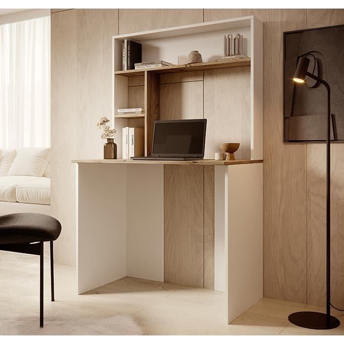 Bureau D'ordinateur 4 Niveaux Blanc/beige 80x50 Cm – Étagères De Rangement, Design Triangulaire Stable, Parfait Pour Télétravail Et Chambre