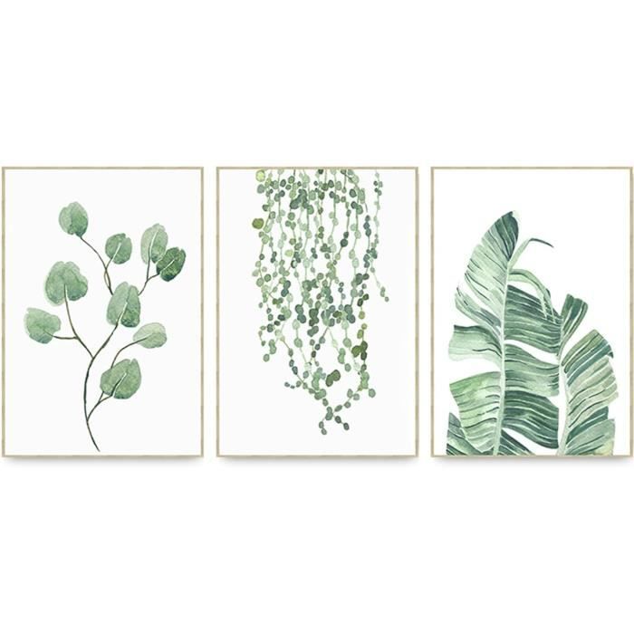 Lot De 3 Posters Plantes Vertes - Tableaux Muraux Modernes 20x30 Cm Sans Cadre - Décoration Salon, Chambre Style Minimaliste