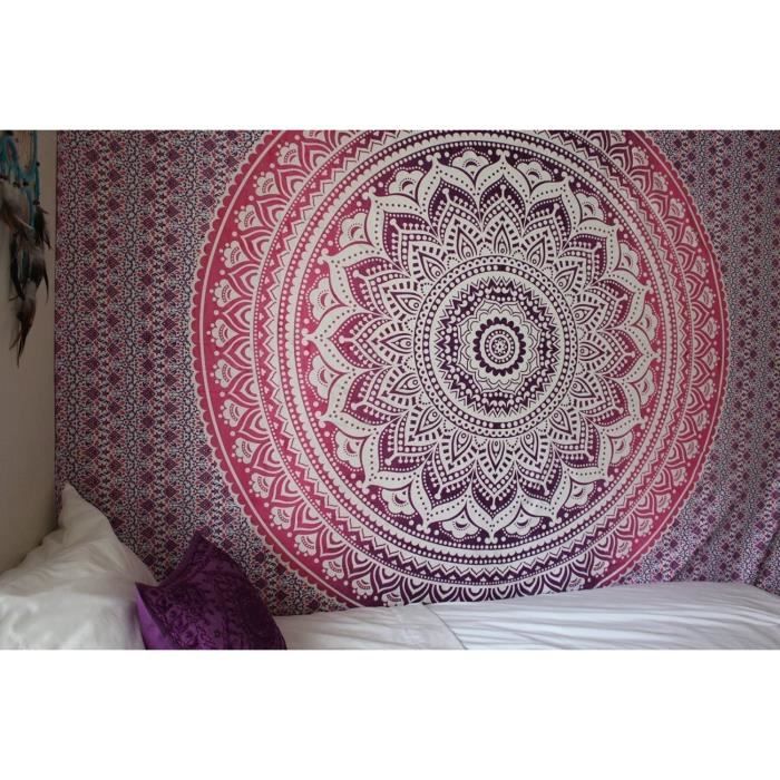 Tenture Murale Ronde Mandala Violet - Coton - Style Hippie/boho - Pour Plage, Yoga, Décoration