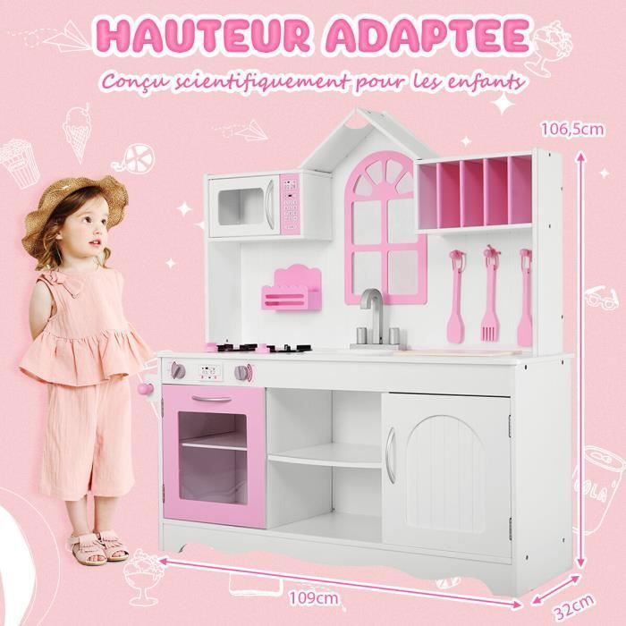NAIZY – Cuisine En Bois Pour Enfants 85x65x24 Cm – Avec Micro-ondes, Four, évier, Ustensiles, épices – Jeu De Rôle Et Bricolage – Dès 3 Ans
