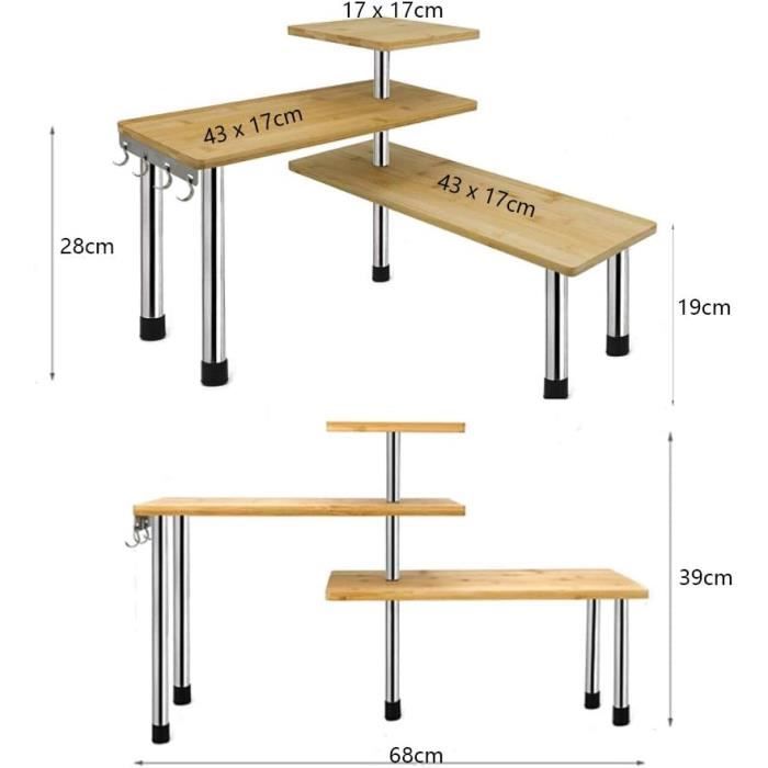 Étagère D’angle 3 Niveaux Bois Et Métal – 40.6 X 38 X 17.5 Cm, Pour Cuisine, Salon Ou Bureau